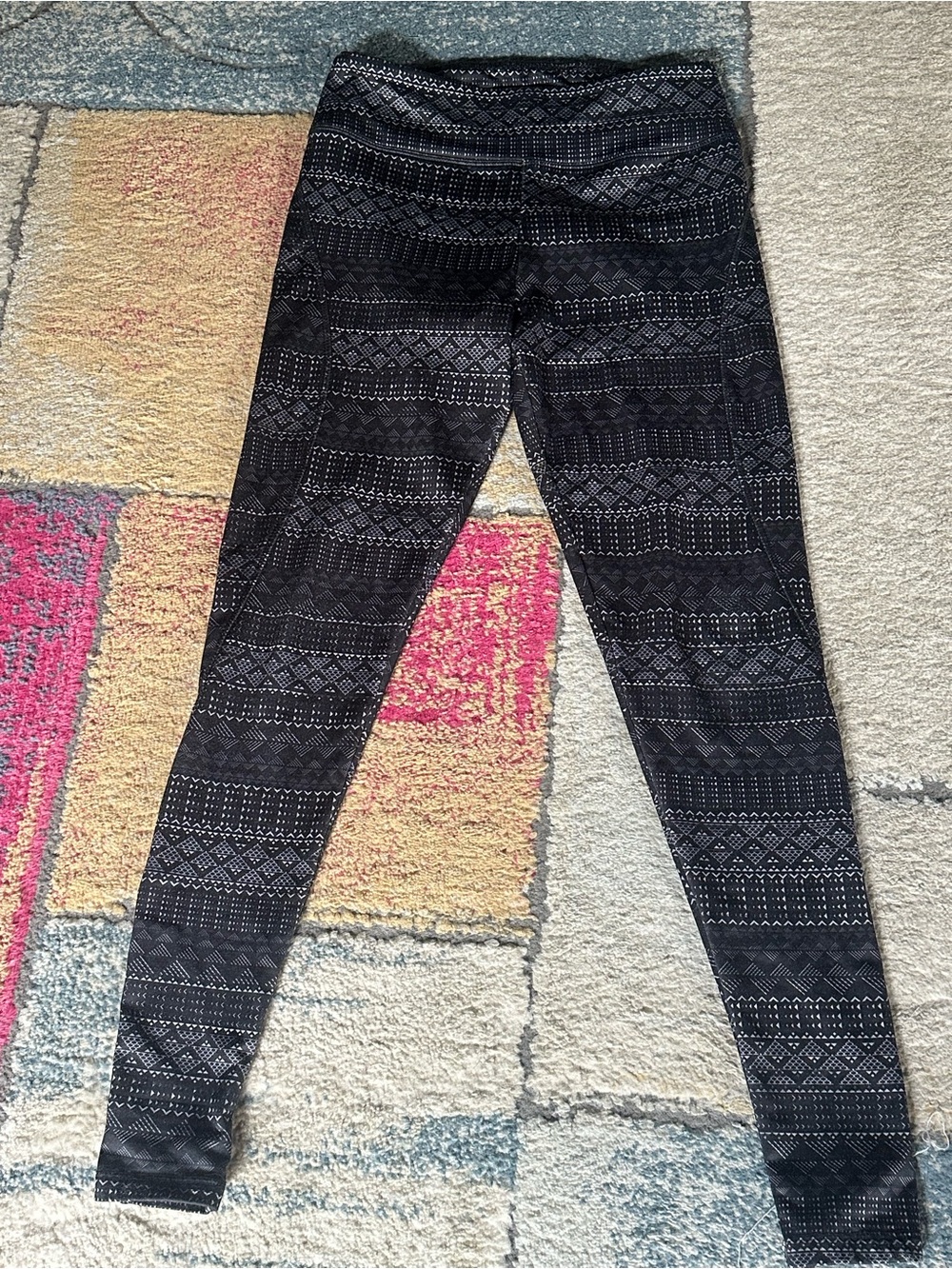 Marika warm lined leggings black geometric pattern super soft small